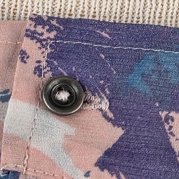 Maeve Anthropologie Silk Blouse SZ 4 Sheer Pink Blue Purple Abstract Long Sleeve - Picture 9 of 13